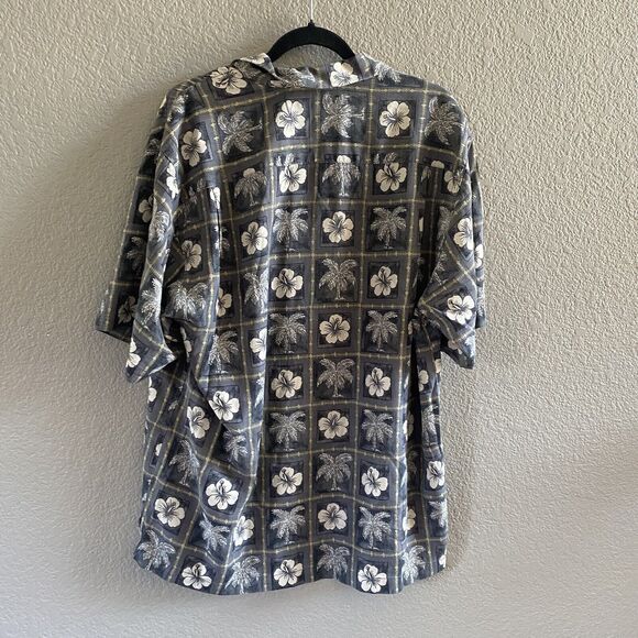 Tommy Bahama Shirt Mens Large Gray  Floral Hawaiian Silk Button Up Short Sleeve - Picture 2 of 9